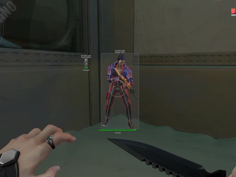 Valorant cheat gameplay screenshot 1 — ESP overlay showing players and loot